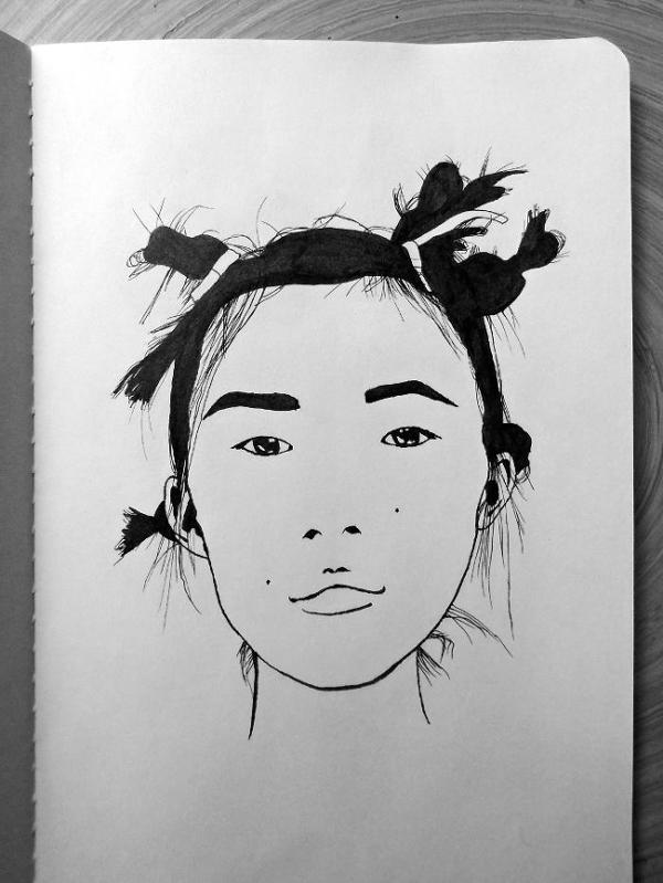 Inked portrait of a beautiful young person